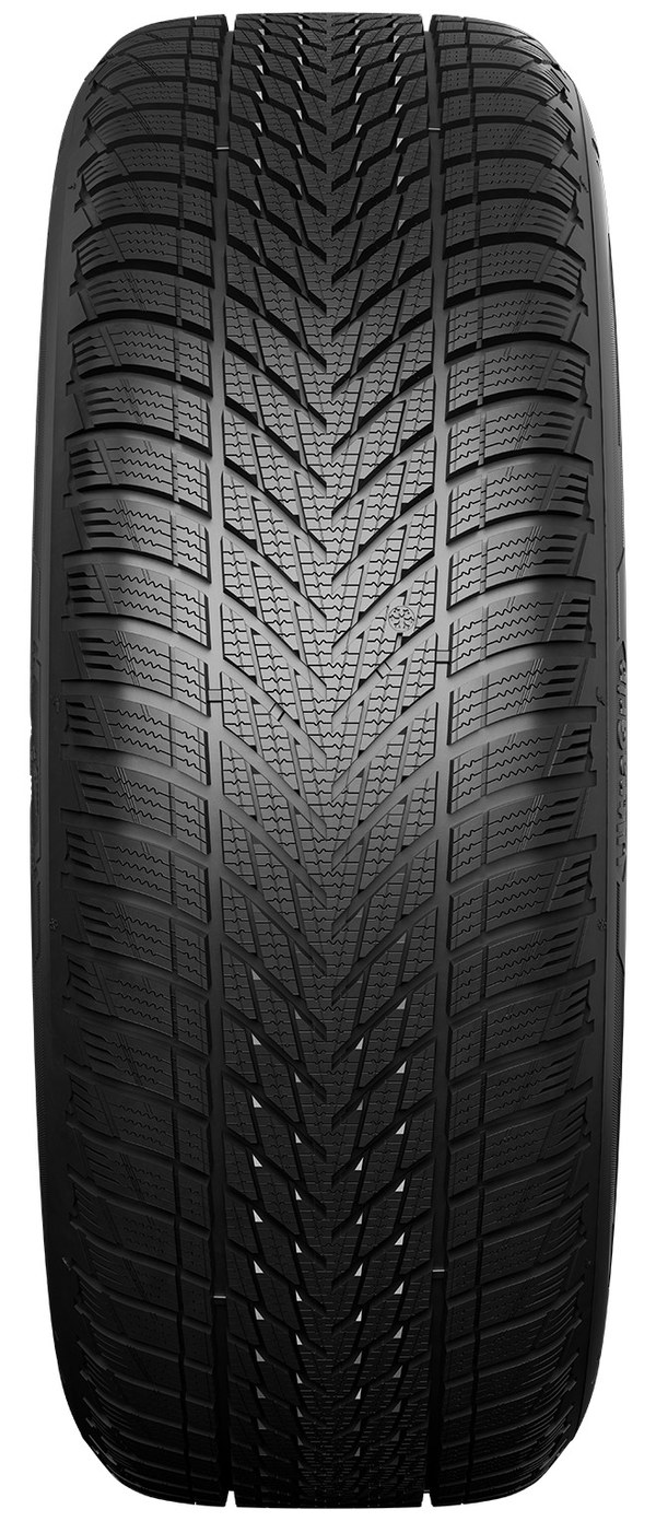 Front view of a Goodyear tyre showing its tread pattern