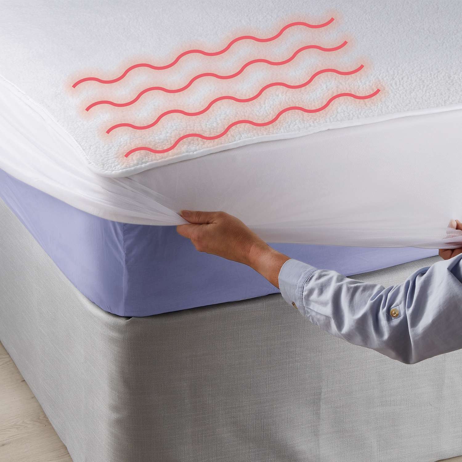 Coopers of Stortford Deep Fitted Fleece Electric Blanket being fitted over a mattress