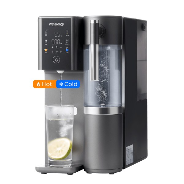 Waterdrop A2 hot and cold reverse osmosis water dispenser with glass of water