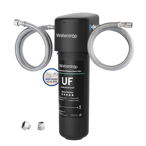 Waterdrop ultrafiltration under-sink water filter with direct connect hoses