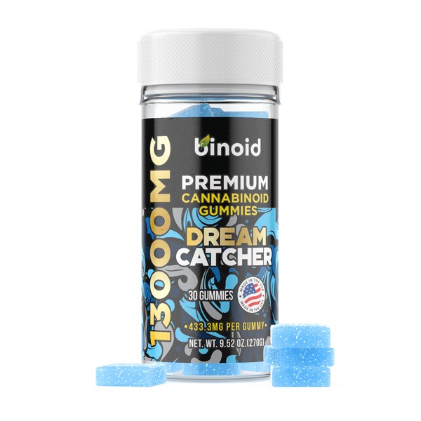 Binoid 13,000mg Dream Catcher premium cannabinoid gummies jar with blue gummies