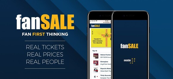 Eventim fanSALE promotional banner showing the fan-to-fan ticket resale app on two phones