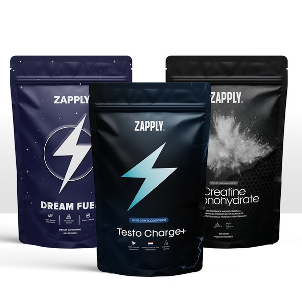 Zapply Dream Fuel, Testo Charge and Creatine pouches side by side