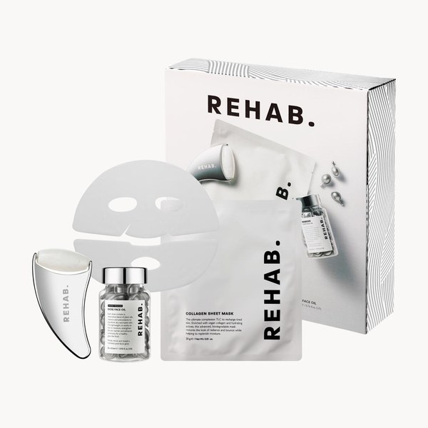 REHAB. Snatched Set with a face oil, collagen sheet mask and sculpting tool
