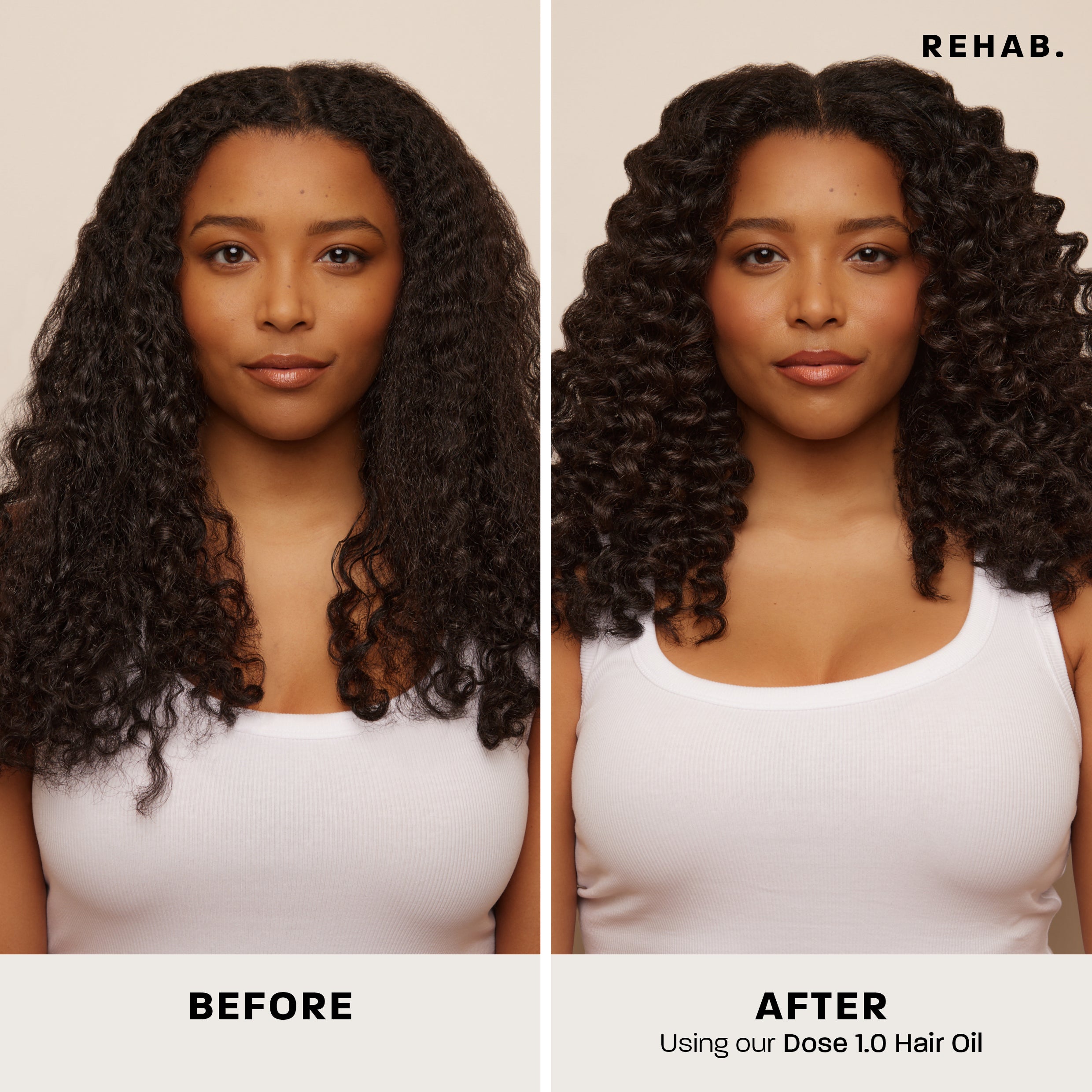 Before and after using REHAB hair oil