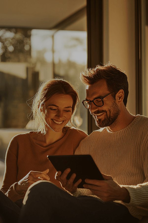 Couple using a tablet at home on Superloop internet