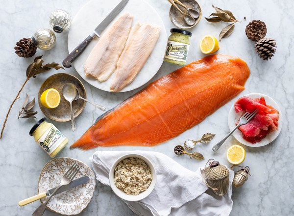 Indulgent Christmas smoked fish box from Wright Brothers with a whole side of smoked salmon