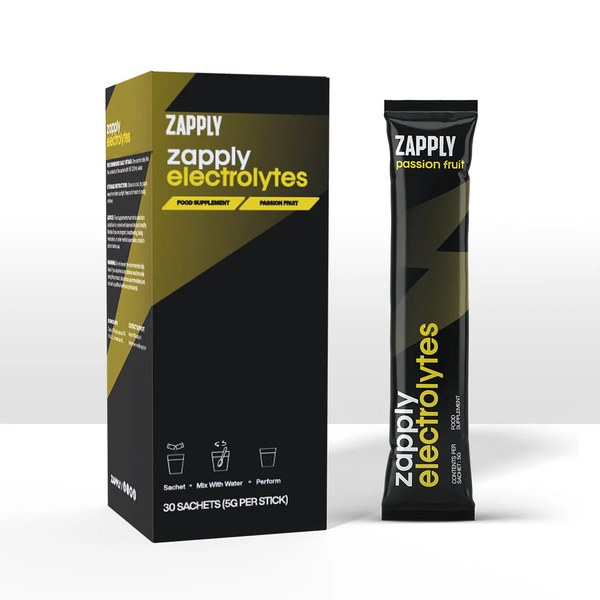 Zapply Electrolytes box with a passion fruit flavour sachet