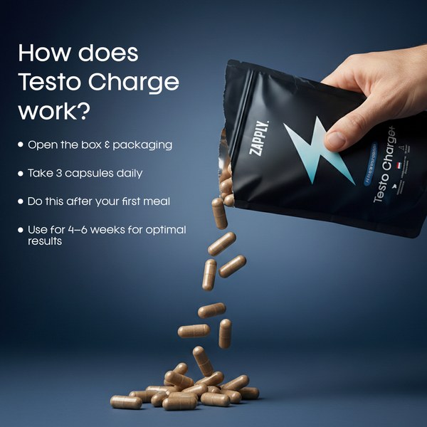 Zapply Testo Charge capsules pouring out of the pouch
